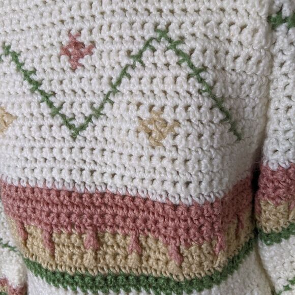 𝅺vintage chunky knit grandma handmade sweater white - Picture 4 of 8